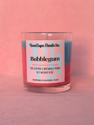 Image of pink and blue bubblegum candle on a pink background